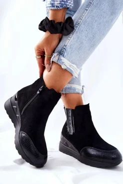 Evento Botki Na Koturnie|Czarne Botki*Zamszowe Botki Na Koturnie Czarne Manakel