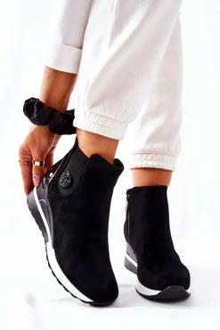 Sale Boto Zamszowe Botki Na Koturnie Czarne Lunelle