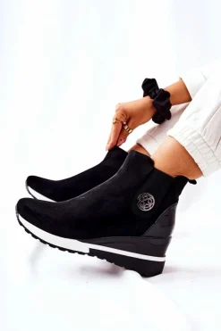 Sale Boto Zamszowe Botki Na Koturnie Czarne Lunelle