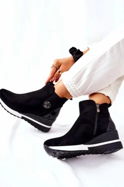 Sale Boto Zamszowe Botki Na Koturnie Czarne Lunelle