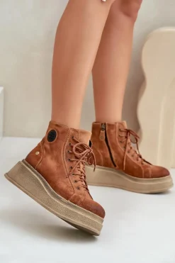 Online Maciejka Zamszowe Botki Na Masywnej Platformie 06309-29 Brązowe Brązowy