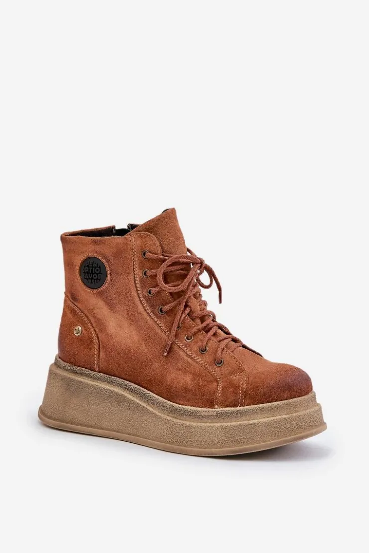 Online Maciejka Zamszowe Botki Na Masywnej Platformie 06309-29 Brązowe Brązowy