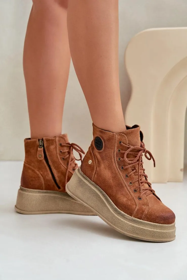 Online Maciejka Zamszowe Botki Na Masywnej Platformie 06309-29 Brązowe Brązowy