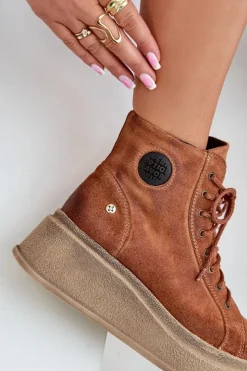 Online Maciejka Zamszowe Botki Na Masywnej Platformie 06309-29 Brązowe Brązowy