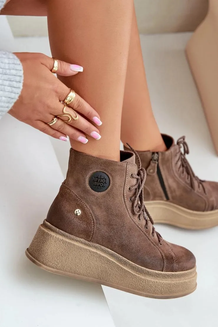 Online Maciejka Zamszowe Botki Na Masywnej Platformie 06309-02 Ciemnobrązowe