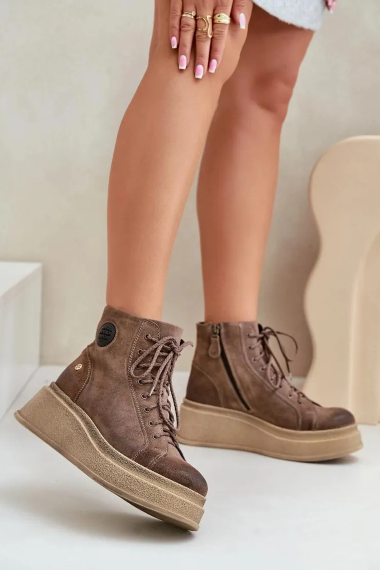 Online Maciejka Zamszowe Botki Na Masywnej Platformie 06309-02 Ciemnobrązowe