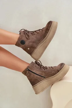 Online Maciejka Zamszowe Botki Na Masywnej Platformie 06309-02 Ciemnobrązowe