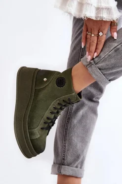 Discount Maciejka Zamszowe Botki Na Masywnej Platformie 06309-24 Oliwkowe