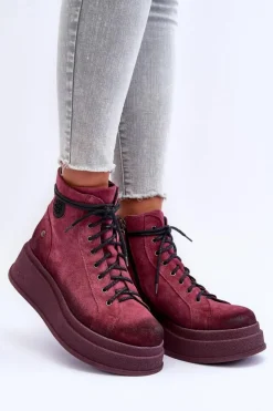 Best Maciejka Zamszowe Botki Na Masywnej Platformie 06309-23 Bordowe