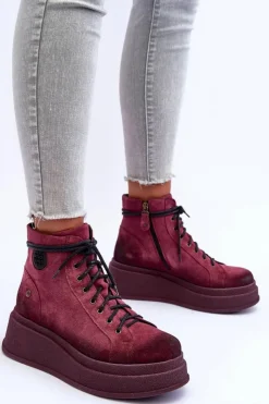 Best Maciejka Zamszowe Botki Na Masywnej Platformie 06309-23 Bordowe