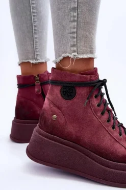 Best Maciejka Zamszowe Botki Na Masywnej Platformie 06309-23 Bordowe