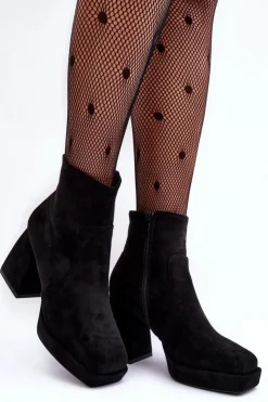 Best Boto Zamszowe Botki Na Masywnym Obcasie Czarne Abnous