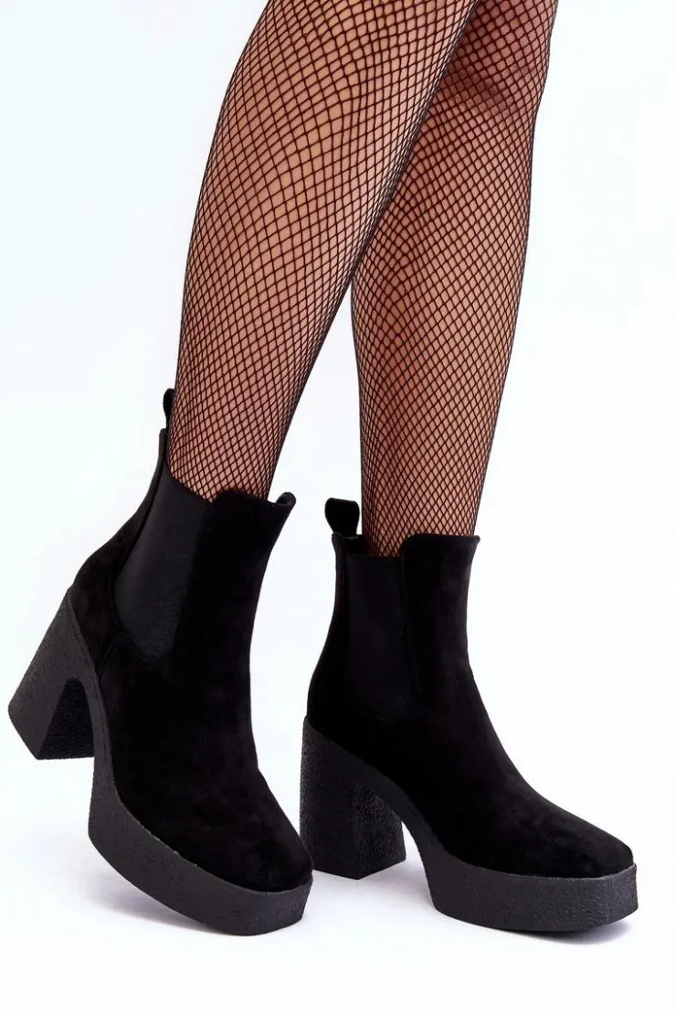 Boto Botki Na Słupku|Brązowe I Beżowe Botki*Zamszowe Botki Na Masywnym Słupku Czarne Sunilda