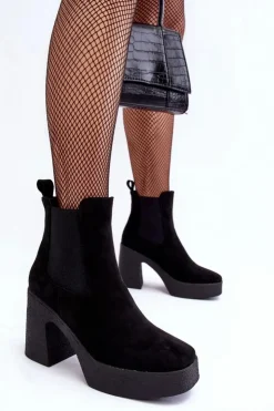 Boto Botki Na Słupku|Brązowe I Beżowe Botki*Zamszowe Botki Na Masywnym Słupku Czarne Sunilda