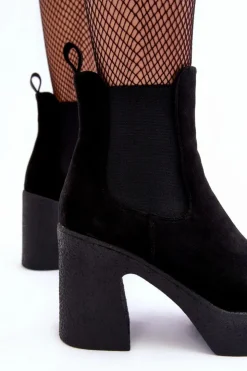 Boto Botki Na Słupku|Brązowe I Beżowe Botki*Zamszowe Botki Na Masywnym Słupku Czarne Sunilda