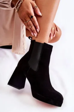 Damskie Laura Messi Zamszowe Botki Na Masywnym Obcasie 2519 Czarne