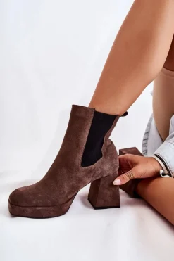 Laura Messi Botki Ocieplane|Czarne Botki*Zamszowe Botki Na Masywnym Obcasie 2519 Brązowe Brązowy