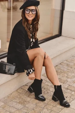 Damskie buty S.Barski Botki Zimowe Damskie|Botki Na Obcasie*Zamszowe Botki Na Masywnym Klocku S.Barski MR870-70 Czarne