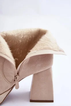 Damskie Boto Zamszowe Botki Na Masywnym Obcasie Jasnobeżowe Abnous