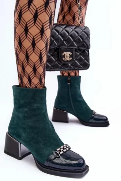 Online Damskie buty S.Barski Zamszowe Botki Na Masywnym Klocku S.Barski MR870-70 Zielone