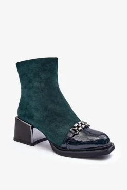 Online Damskie buty S.Barski Zamszowe Botki Na Masywnym Klocku S.Barski MR870-70 Zielone