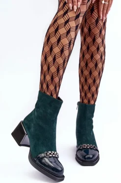 Online Damskie buty S.Barski Zamszowe Botki Na Masywnym Klocku S.Barski MR870-70 Zielone