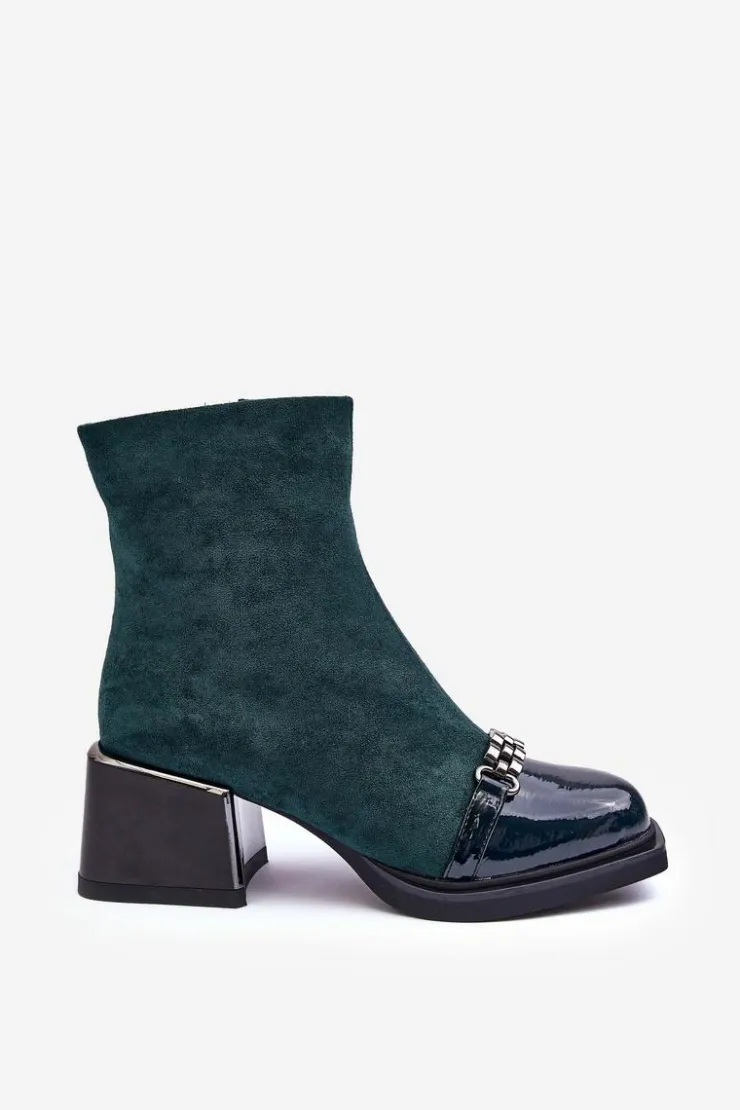 Online Damskie buty S.Barski Zamszowe Botki Na Masywnym Klocku S.Barski MR870-70 Zielone
