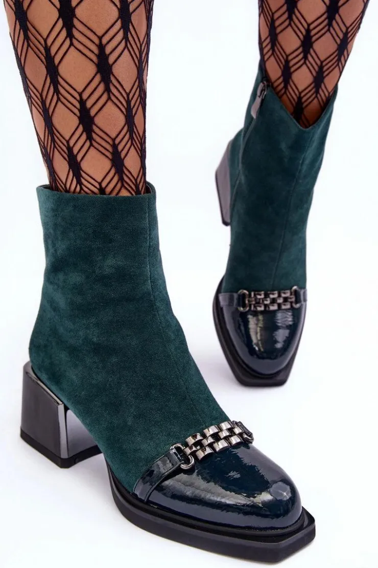 Online Damskie buty S.Barski Zamszowe Botki Na Masywnym Klocku S.Barski MR870-70 Zielone