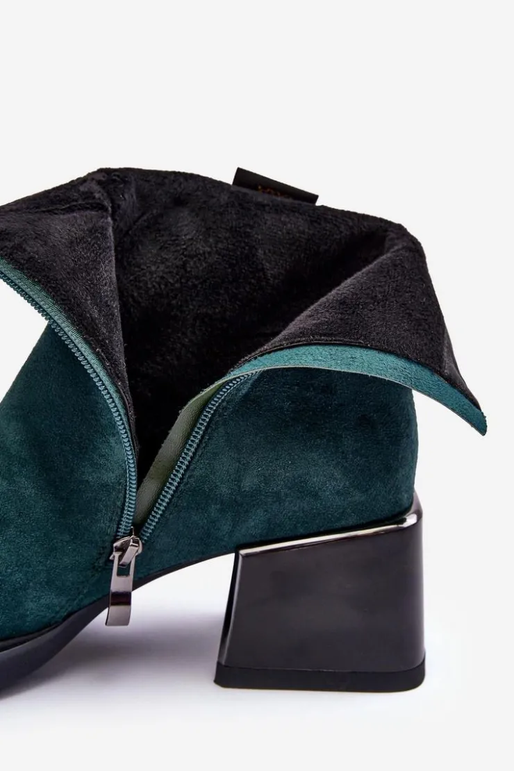 Online Damskie buty S.Barski Zamszowe Botki Na Masywnym Klocku S.Barski MR870-70 Zielone