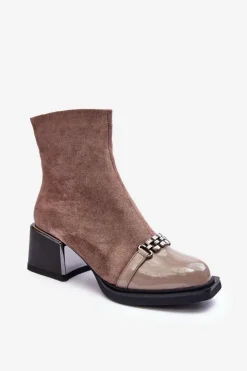 Damskie Damskie buty S.Barski Zamszowe Botki Na Masywnym Klocku S.Barski MR870-70 Beżowe