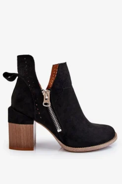 Clearance Boto Zamszowe Botki Na Masywnym Obcasie Czarne Camden