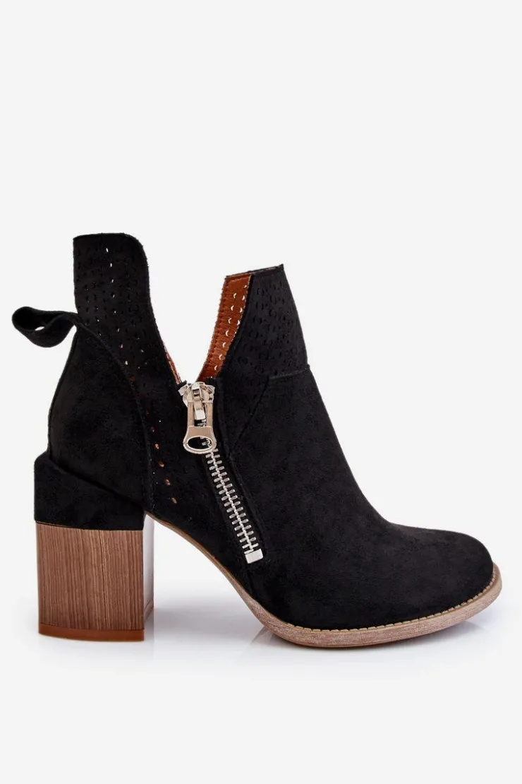 Clearance Boto Zamszowe Botki Na Masywnym Obcasie Czarne Camden