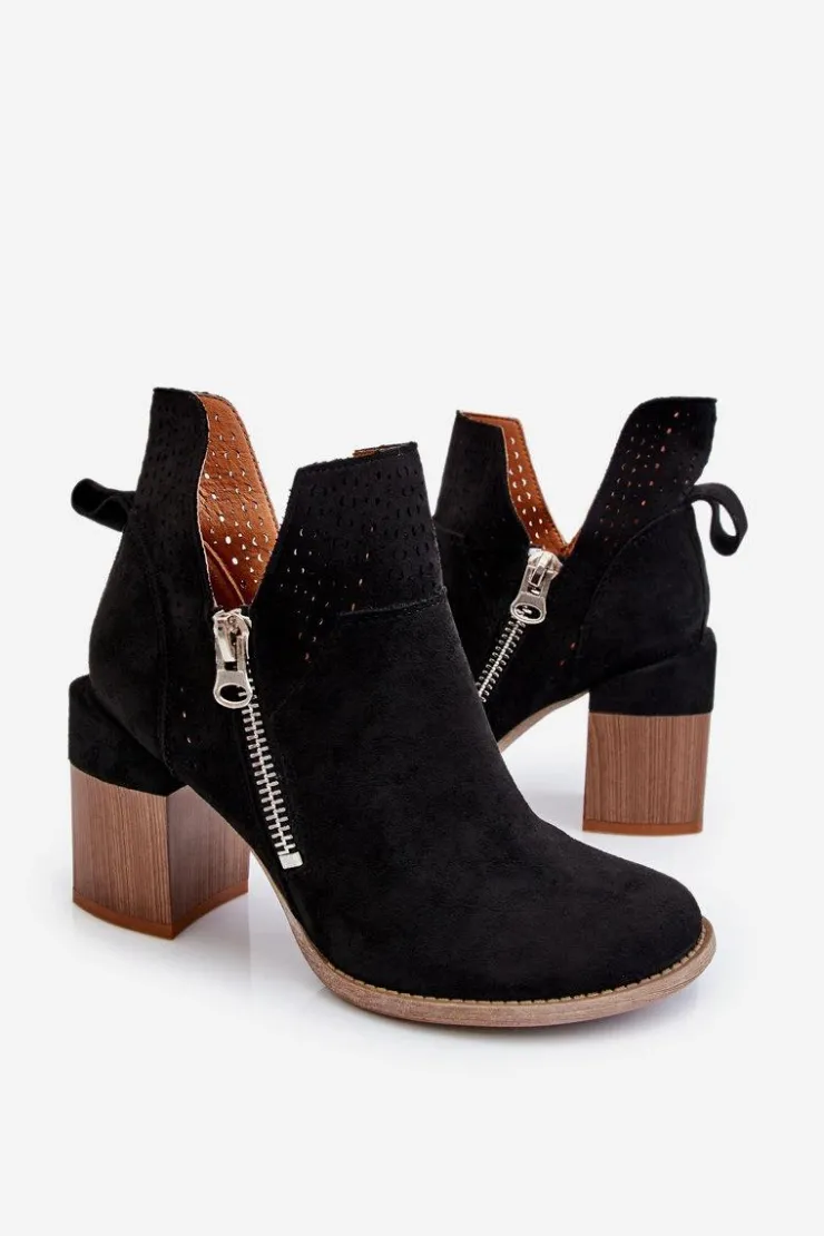 Clearance Boto Zamszowe Botki Na Masywnym Obcasie Czarne Camden