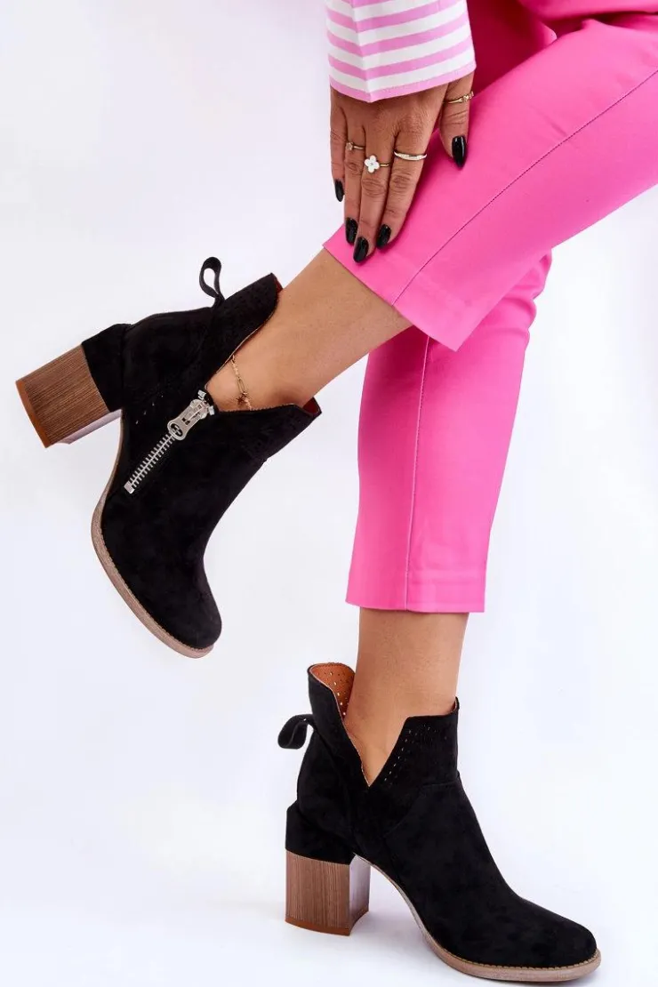 Clearance Boto Zamszowe Botki Na Masywnym Obcasie Czarne Camden