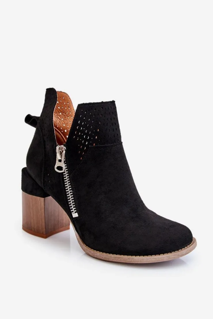 Clearance Boto Zamszowe Botki Na Masywnym Obcasie Czarne Camden