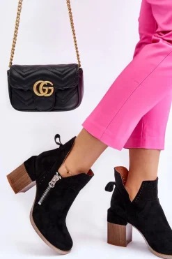 Clearance Boto Zamszowe Botki Na Masywnym Obcasie Czarne Camden