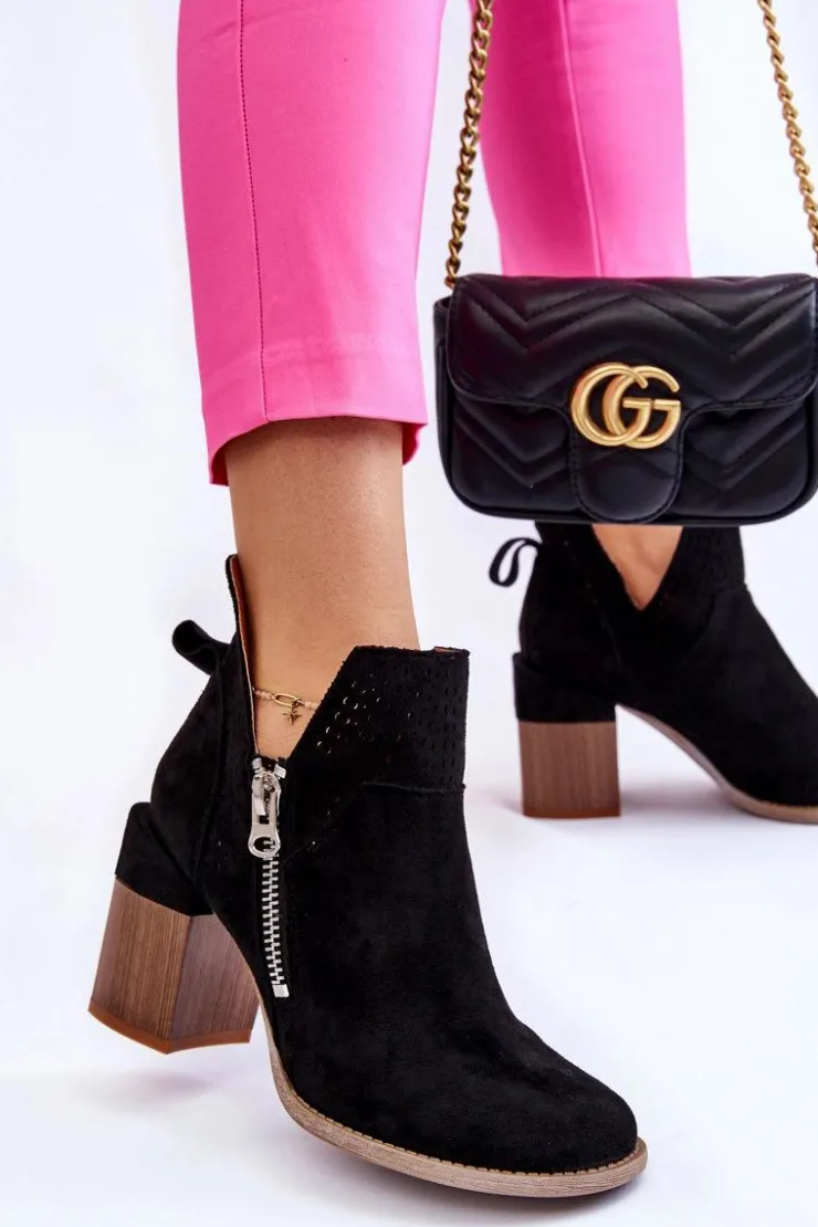 Clearance Boto Zamszowe Botki Na Masywnym Obcasie Czarne Camden