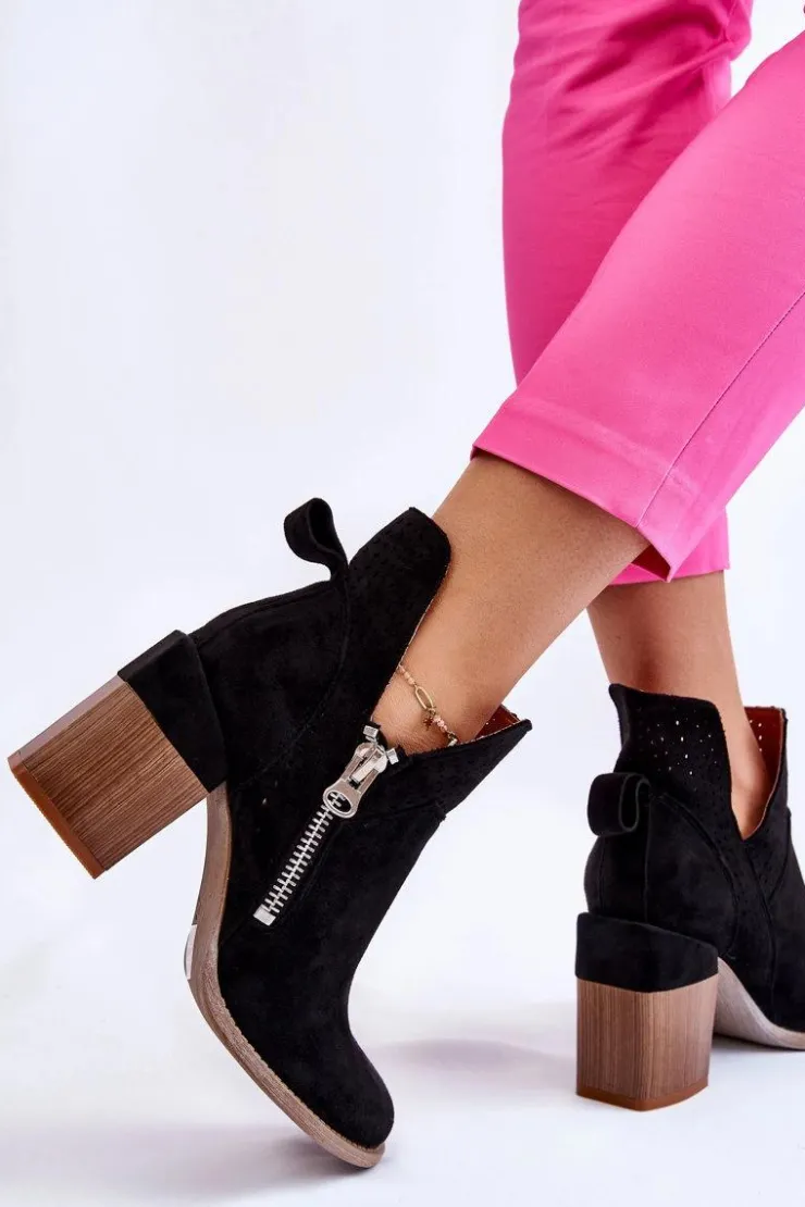 Clearance Boto Zamszowe Botki Na Masywnym Obcasie Czarne Camden