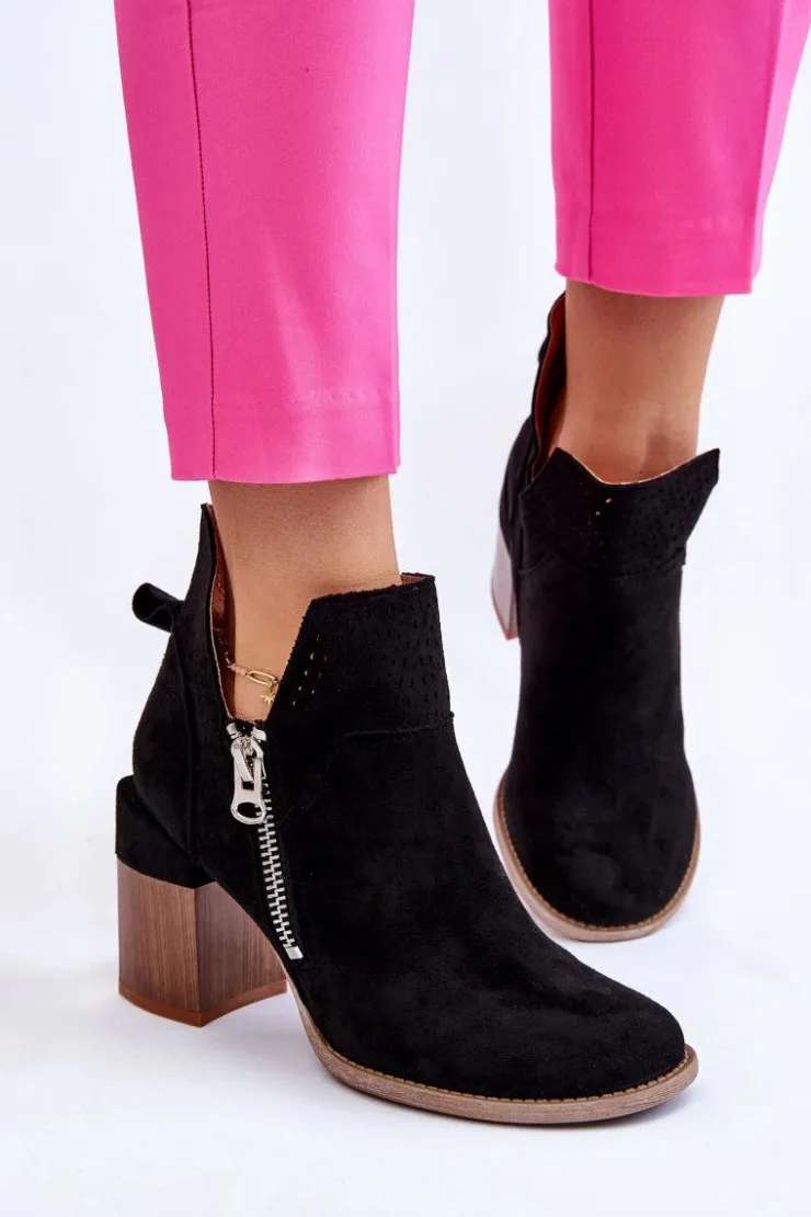 Clearance Boto Zamszowe Botki Na Masywnym Obcasie Czarne Camden