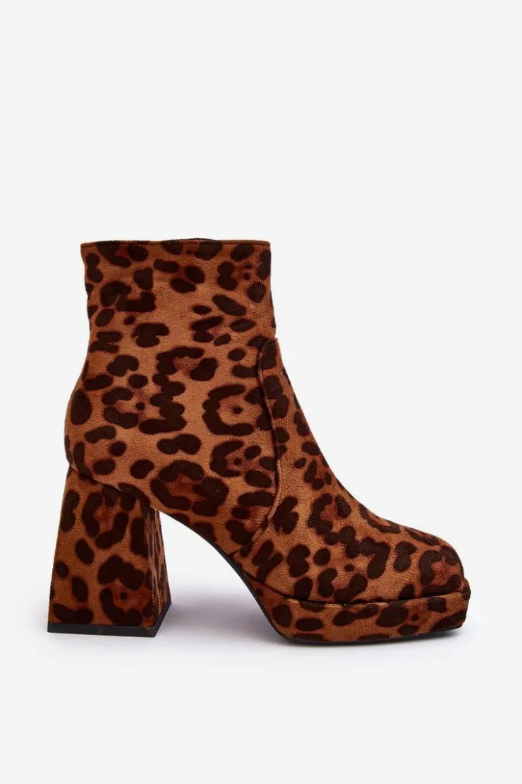 Boto Botki Na Słupku|Brązowe I Beżowe Botki*Zamszowe Botki Na Masywnym Obcasie Zwierzęcy Wzór Brązowe Abnous