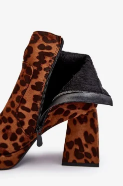 Boto Botki Na Słupku|Brązowe I Beżowe Botki*Zamszowe Botki Na Masywnym Obcasie Zwierzęcy Wzór Brązowe Abnous