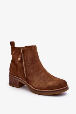 Best Boto Zamszowe Botki Na Niskim Słupku Brązowe Laurisa