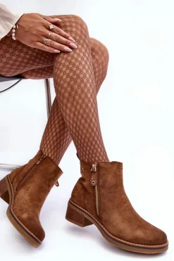 Best Boto Zamszowe Botki Na Niskim Słupku Brązowe Laurisa