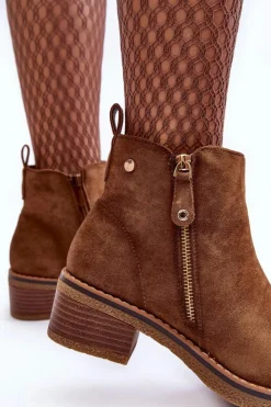 Best Boto Zamszowe Botki Na Niskim Słupku Brązowe Laurisa