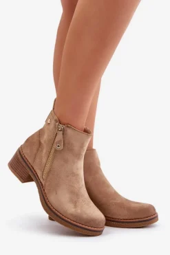 Online Boto Zamszowe Botki Na Niskim Słupku Beżowe Laurisa
