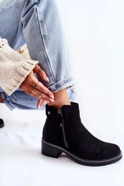 Boto Botki Na Słupku|Czarne Botki*Zamszowe Botki Na Niskim Słupku Czarne Laurisa