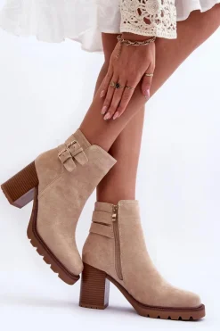 Boto Botki Na Słupku|Brązowe I Beżowe Botki*Zamszowe Botki Na Obcasie Beżowe Makeline
