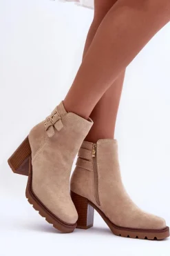 Boto Botki Na Słupku|Brązowe I Beżowe Botki*Zamszowe Botki Na Obcasie Beżowe Makeline