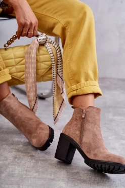 Boto Botki Na Słupku|Czarne Botki*Zamszowe Botki Na Obcasie Z Suwakiem Beżowe Sevione