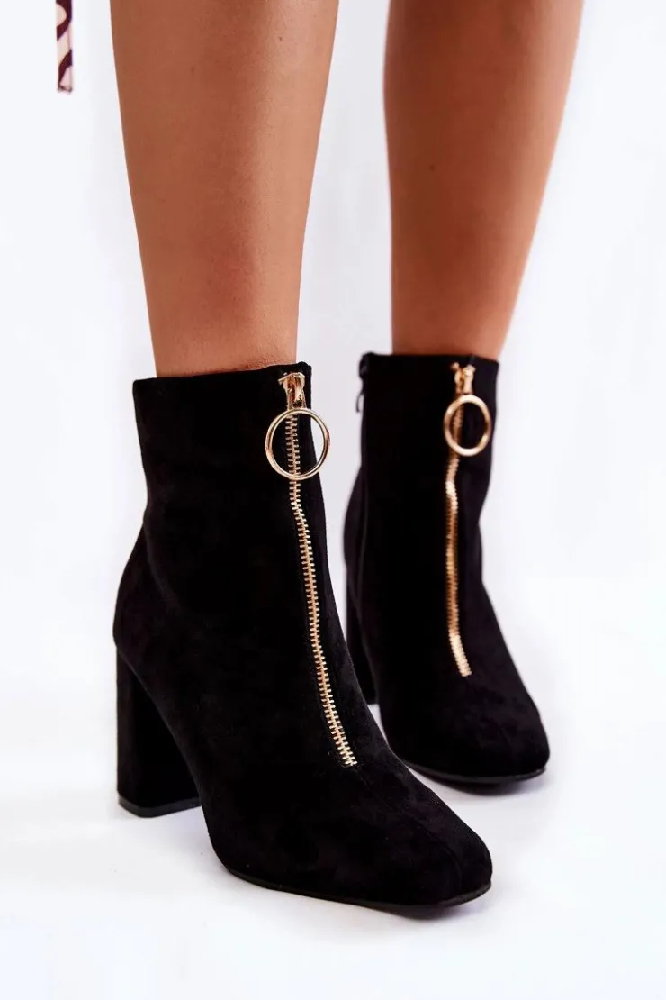 Best Boto Zamszowe Botki Na Obcasie Z Ozdobnym Zamkiem Czarne Lisette
